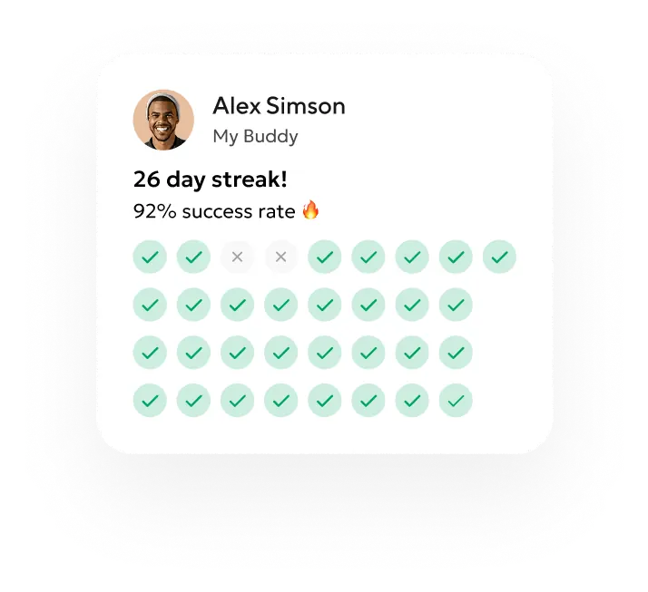 Buddy streak: 26 days, 92% success rate